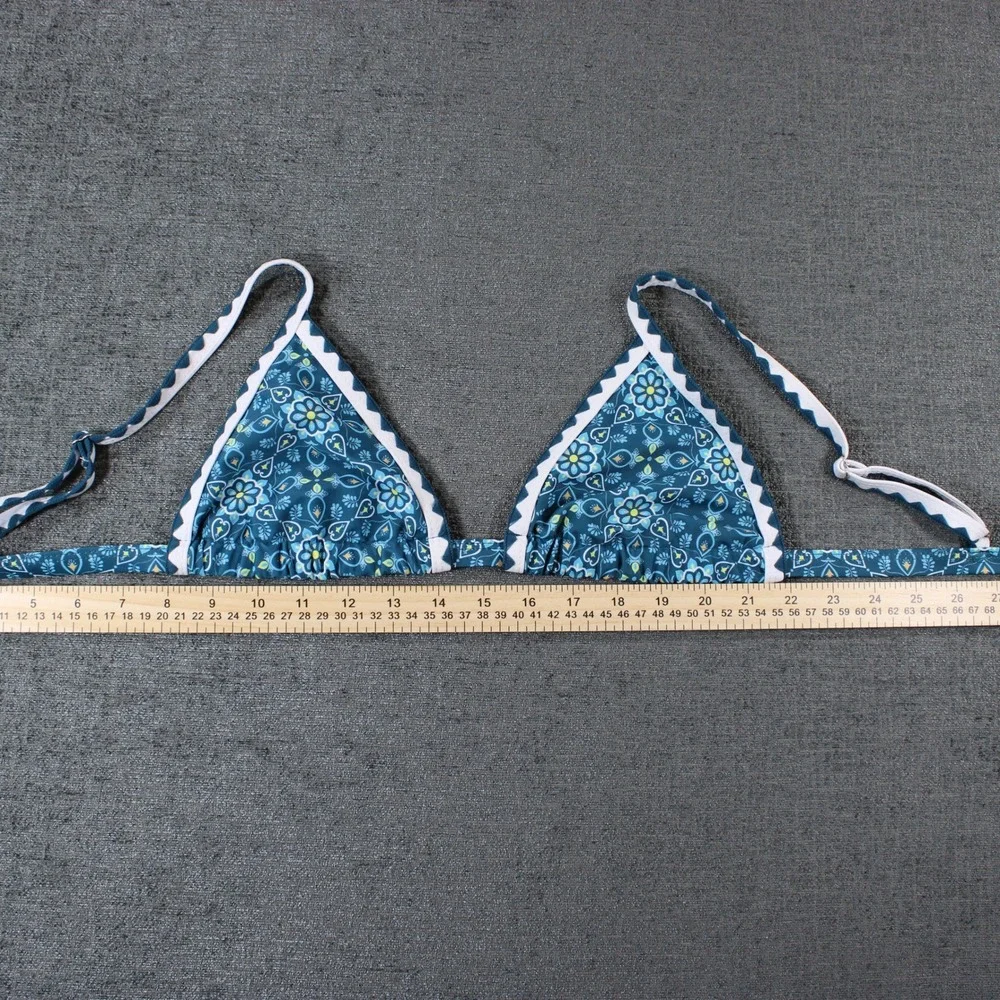 Blue Floral Mandala Ric Rac Trim Triangle Bikini Set High Cut Two Piece Swimsuit